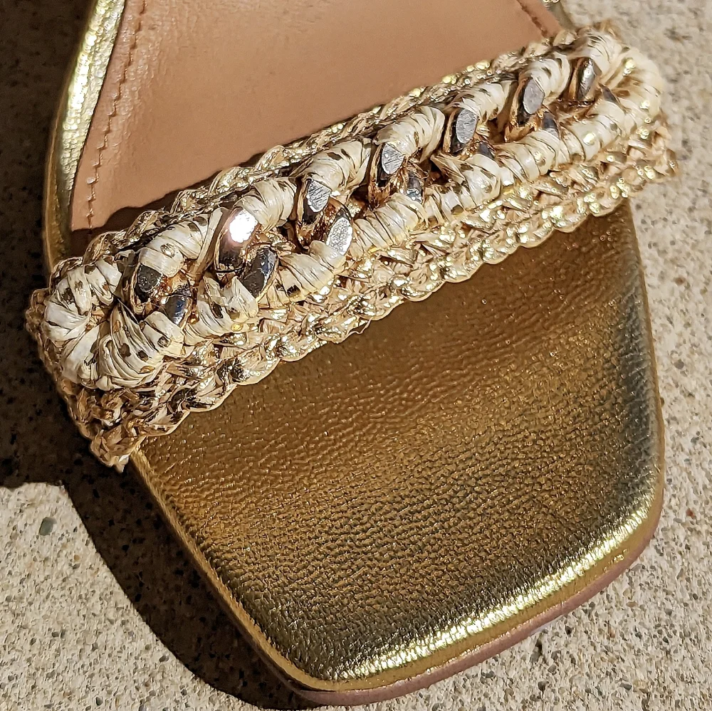 SARTO by Franco Sarto wrap ankle strap woven metallic wedge heel sandal 6 - Picture 4 of 10